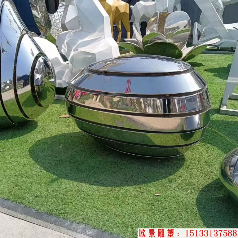 不锈钢镜面鹅卵石雕塑,锻造工艺鹅卵石景观4